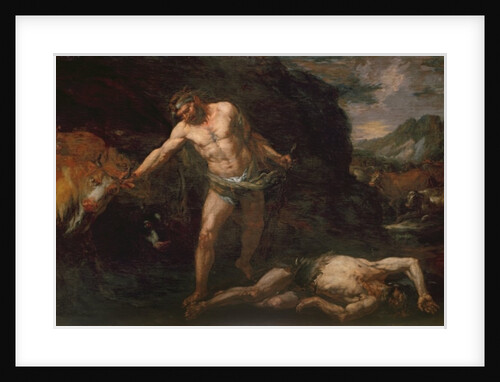 Hercules slays the giant Cacus and steals back the cattle of Geryon by Giambattista Langetti