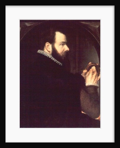 Self portrait holding a wax portrait medallion, 1564 by Willem van den Broecke