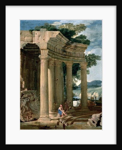 Landscape with ruins and a shepherd by Jean Lemaire