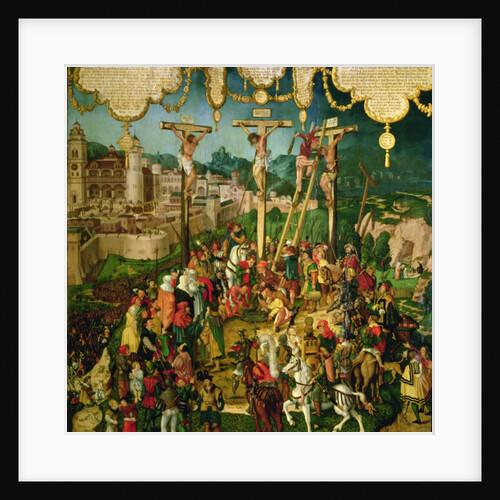Crucifixion, central panel of the Mompelgarter Altarpiece by Matthias Gerung or Gerou
