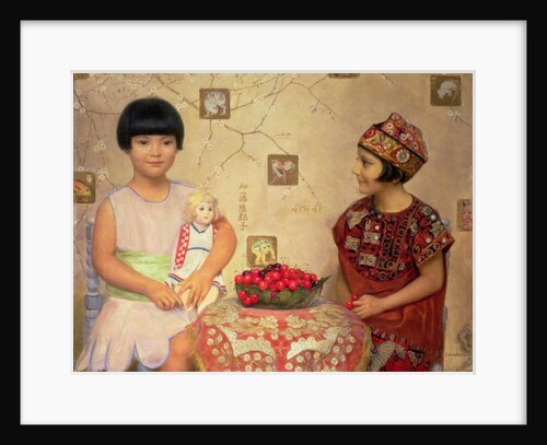 Two children with a bowl of cherries by Franz von Matsch