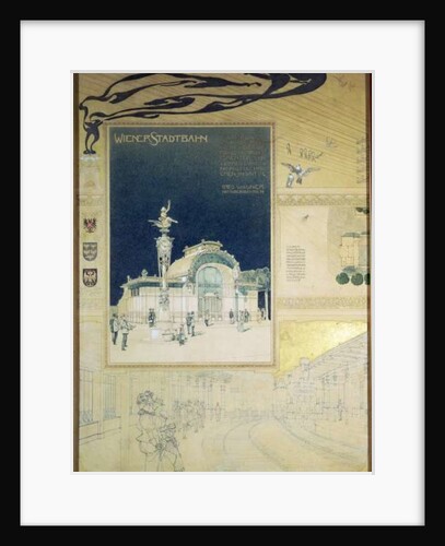 The Stadtbahn Pavilion of the Vienna Underground Railway, design showing the exterior and a view of the railway platform, c.1894-97 by Otto Wagner