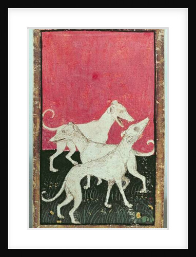 Three hunting dogs, one of a set of playing cards depicting scenes of courtly hawking, Upper Rhein Are, c.1440-45 by Konrad Witz