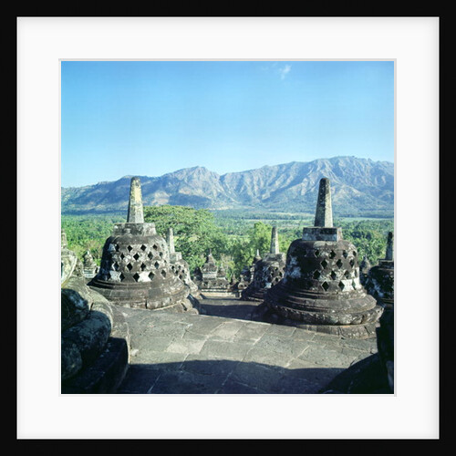 View of the three circular terraces with latticed stupas or dagobs, erected c.800 by Anonymous