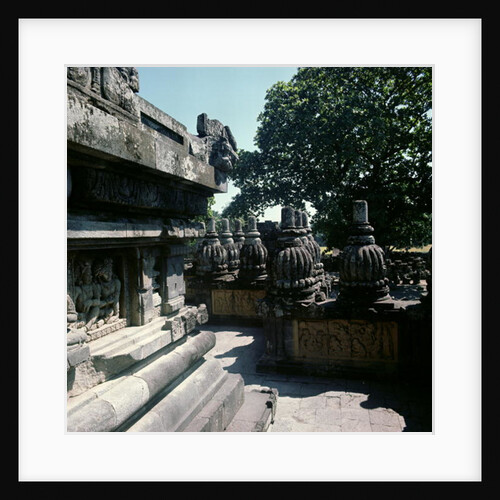 View of a lower gallery with balustrades surmounted by small stupas, erected c.800 by Anonymous