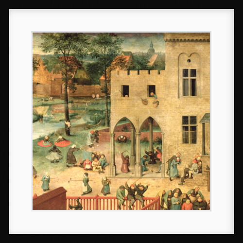 Children's Games: detail of top left-hand corner showing children spinning tops and playing bowls, 1560 by Pieter the Elder Bruegel