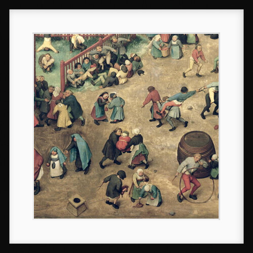 Children's Games: detail of left-hand section showing children bowling hoops, doing handstands, playing with a hobby-horse and other games, 1560 by Pieter the Elder Bruegel