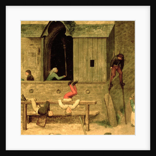 Children's Games: detail of a boy on stilts and children playing in the stocks, 1560 by Pieter the Elder Bruegel