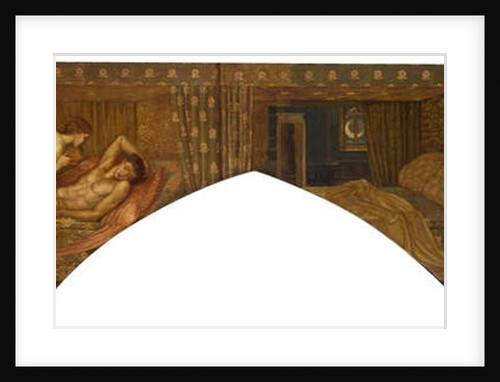 Cupid and Psyche - Palace Green Murals - Psyche holding the Lamp gazes on the Face of sleeping Cupid and Psyche abandoned, 1881 by Edward Coley Burne-Jones