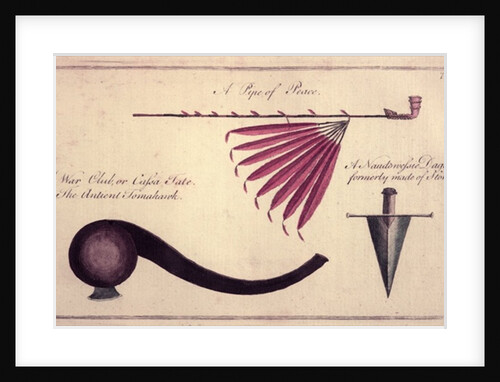 Ancient tomahawk, peace pipe and dagger, c.1590 by John White