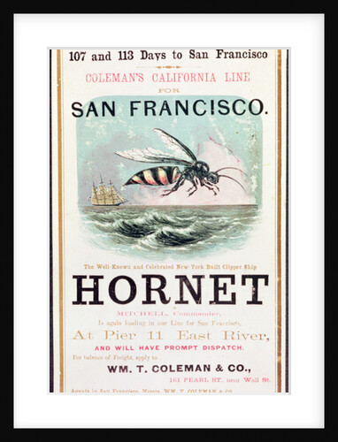 Poster advertising the 'Hornet' clipper ship from New York to San Francisco by American School
