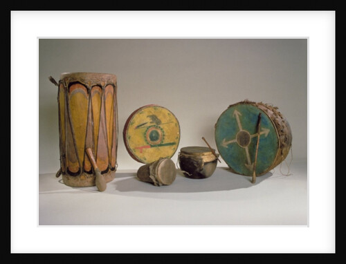 A collection of American Indian drums by School American