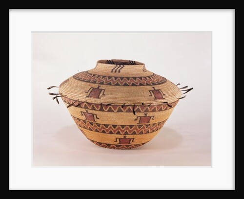 Pomo feather trimmed storage basket by School American