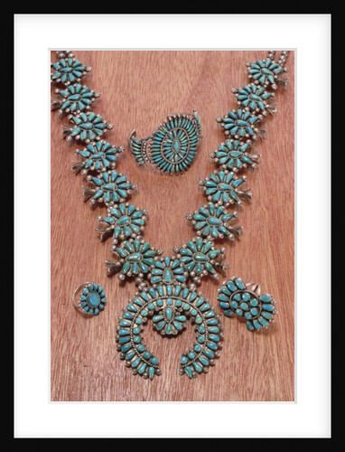 Navajo necklace, bracelet and rings by American School