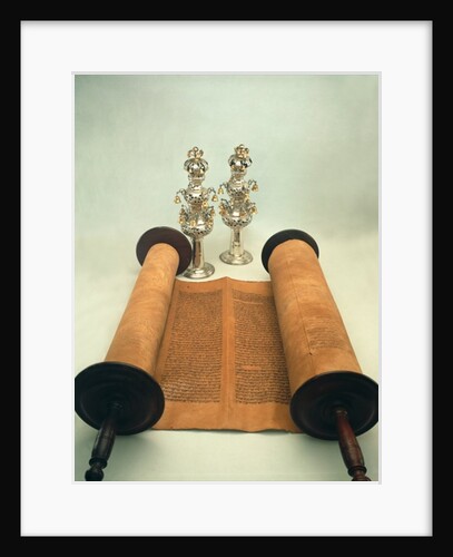 Torah scroll with Silver Crown finials by Anonymous