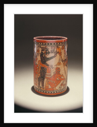 Vessel depicting a priest blessing a warrior by Mayan Mayan