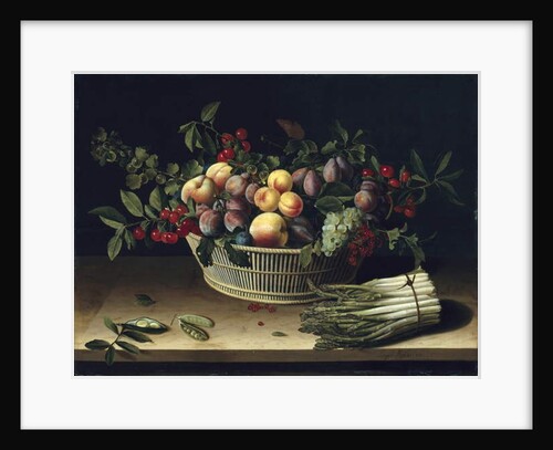Still life with a basket of fruit and a bunch of asparagus, 1630 by Louise Moillon