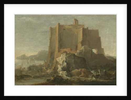 Landscape with rock and fortress, c.1640-50 by Domenico (1612-75) (attr.to) Gargiulo
