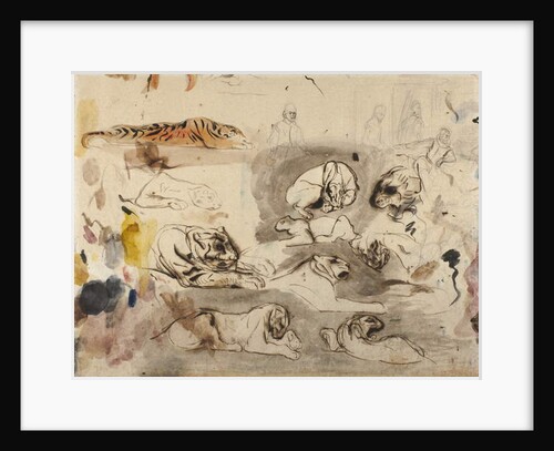 Sketches of tigers and men in 16th century costume, 1828-29 by Ferdinand Victor Eugene Delacroix