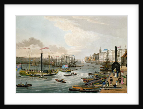 A View of London Bridge and the Custom House, with the Margate Steam Yachts, pub. 1820 by Colnaghi & Co. by Robert the Elder & Younger Havell
