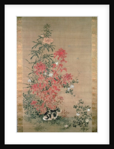 Cat amongst flowers by Japanese School