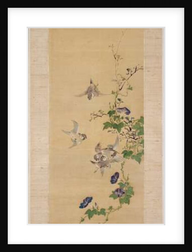 Sparrows and morning glory by Japanese School