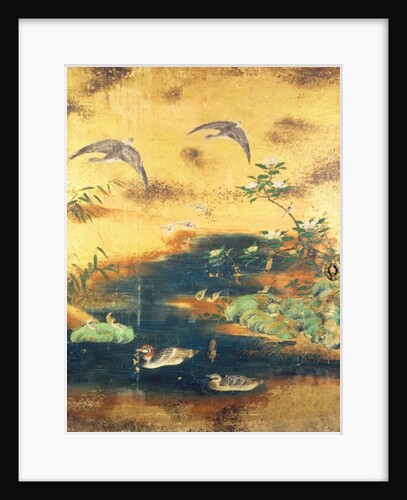 Birds and flowers sliding-door panel by Japanese School