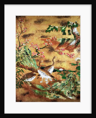 Birds and flowers sliding-door panel by Japanese School