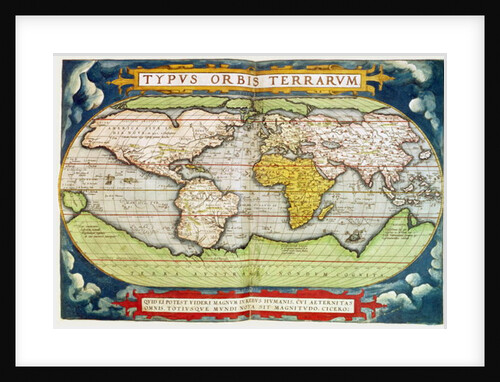 Map charting Sir Francis Drake's circumnavigation of the globe by English School