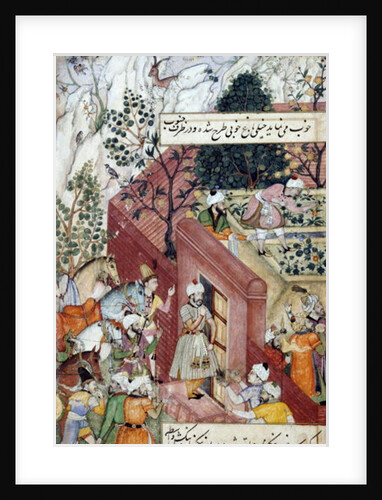 The Mughal Emperor Babur about to oversee the laying out of a garden, using lines by Mughal School