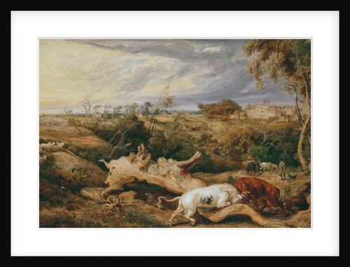 Bulls fighting; St. Donat's Castle in the distance, c.1803 by James Ward