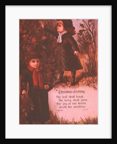 Two Victorian Children Collecting Autumn Berries and Mistletoe by English School