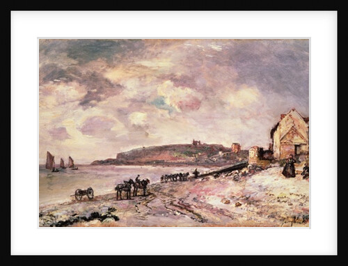 Seascape with ponies on the beach by Johan-Barthold Jongkind