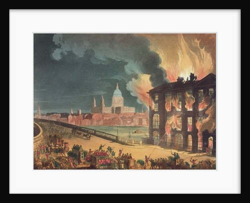 Fire at Albion Mill, Blackfriars Bridge, from Ackermann's 'Microcosm of London' c.1808-11 by T. & Pugin A.C. Rowlandson