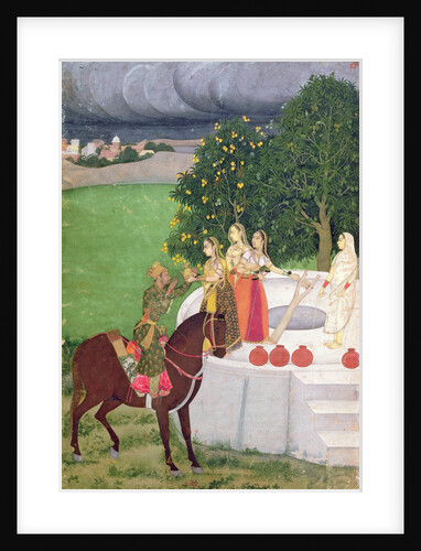 A Prince begging water from women at a well, Mughal, c.1720 by Indian School