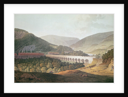 View of a Stone Bridge across the Valley and River at Risca in Monmouthshire by Edward (after) Pugh