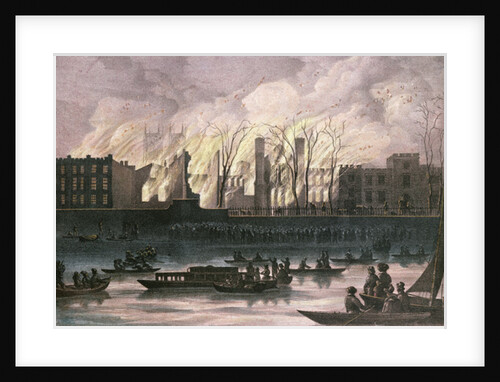 View of a fire at Whitehall Palace by School English