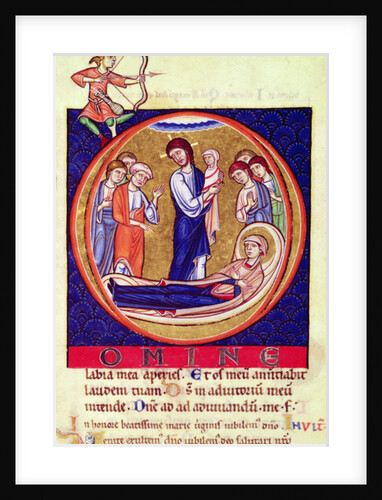 Historiated initial depicting the death of the Virgin, from an unknown manuscript, 12th-13th century by School European