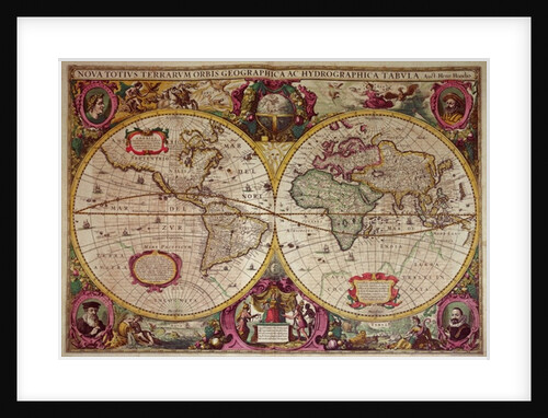A New Land and Water Map of the Entire Earth, 1630 by Henricus Hondius