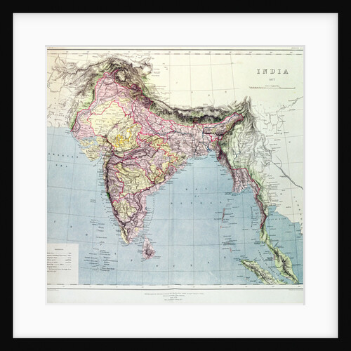 Map of India, published under the direction of Colonel H.R. Thuillier, R.E., Surveyor General of India, 1877 by English School