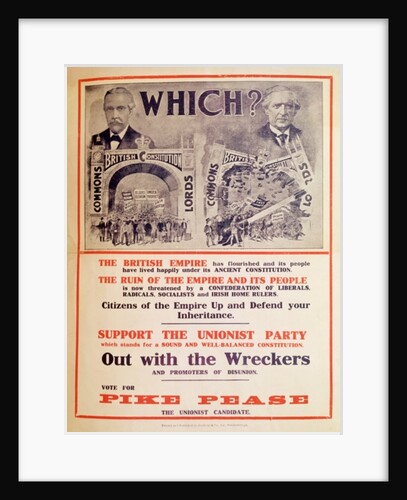 Unionist Party Poster for the British General Election of January 1910 by English School