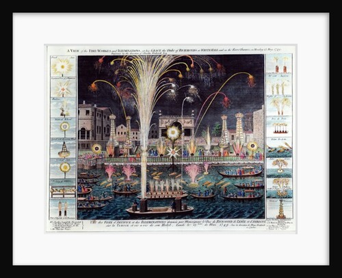 A view of the Fire-workes and Illuminations at his Grace the Duke of Richmond's at White-hall and on the River Thames, on Monday 15 May, 1749 by English School