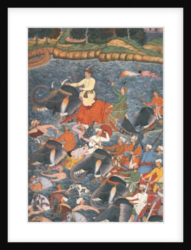 Emperor Akbar crossing the River Ganges in 1567 by Mughal School