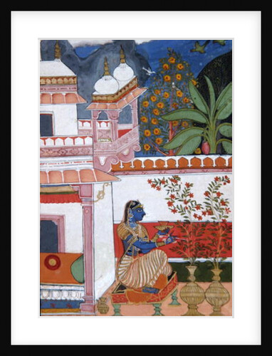 A lady picking flowers from a pot, Bundi, Rajasthan, Rajput School, c.1680, by Indian School