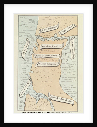 Patagonia and Tierra del Fuego showing the strait that will later take the navigator's name, from Ferdinand Magellan's 'Voyage Around the World' by Antonio Pigafetta