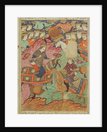 Duel on horseback between Rostam and Afrasiab by Persian School