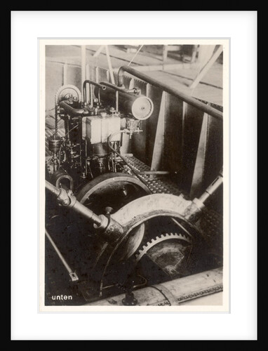 One of the 14 ps Daimler motors of the prototype airship Zeppelin LZ1, Friedrichshafen, 1900 by German Photographer