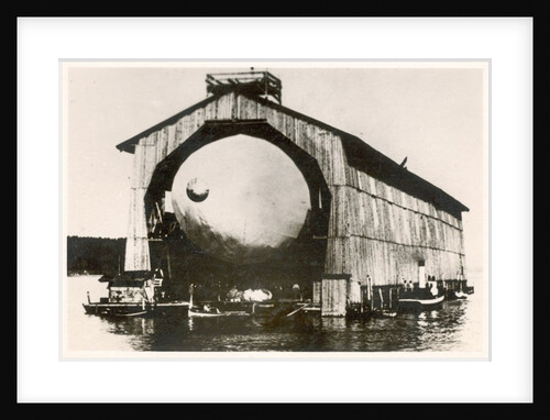 The prototype airship Zeppelin LZ1 in floating hangar in the Bay of Manzell, Lake Constance, Friedrichshafen, 1900 by German Photographer