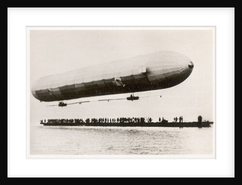 The first flight of the prototype airship Zeppelin LZ1, shown above a boat on Lake Constance, Friedrichshafen, 2nd July 1900 by German Photographer
