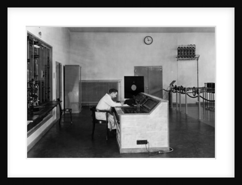 Control desk of a transmission facility in Hamburg, c.1934, by German Photographer